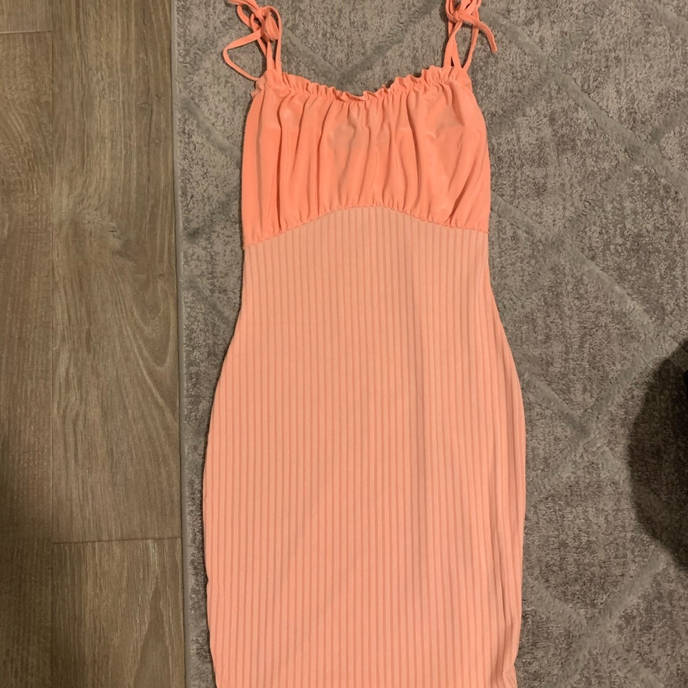 Peach tie shoulder bodycon dress